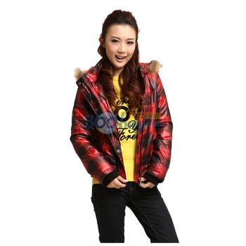 MBSKY蓝色天空女款短装圆点连帽时尚棉服0715102 红色 48