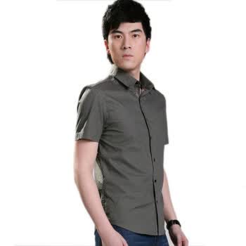 NEWT0 牛头牌 男装全棉印花短袖衬衫E0229005 深卡其色 XL(180/100A)