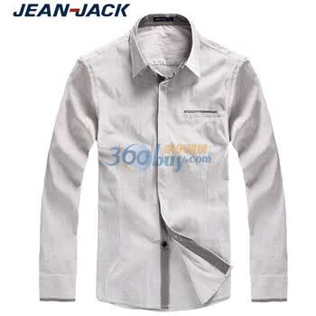 简杰克JEANJACK男装2011秋装新款休闲纯棉长袖衬衫V2013 浅灰色 XXL
