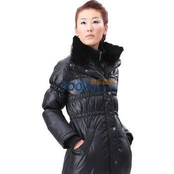 茵曼 INMAN 2011冬装新款90%鸭绒防漏绒修身毛领中长羽绒服 W9007 黑色 XXL