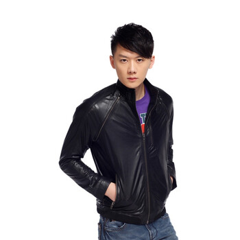 Jack Jones/杰克琼斯 外套 牛皮立领两穿式机车皮衣V(黑)|212110013010 195/112A/XXXL