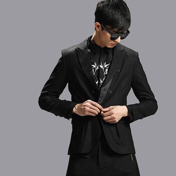 非池中 时尚男装 2012新款 拼接领 毛呢西服14210085 黑色 XXL