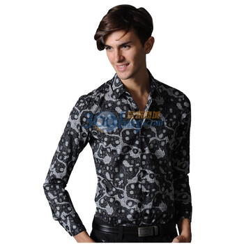 POLO VILLAE保罗威特商务休闲男士黑花长衬 PFBCHADCF833 54/XXL