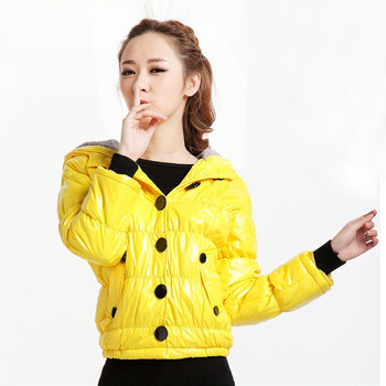 言若 女装亮面加厚外套棉衣 棉服 MO102903 黄色 L