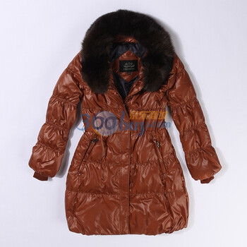 波司登羽绒服 女亮面狐狸毛领中长款 BR1902 茶色 185/104A(XXXL)