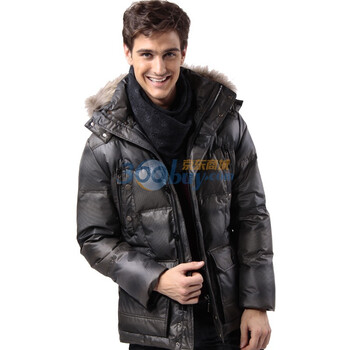 稻草人男装2011冬季新品 休闲渐变可卸帽羽绒服UR115128 灰色 185/100A(XL)