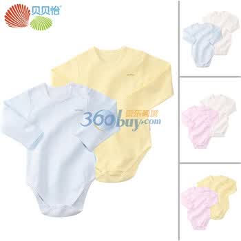 贝贝怡 宝宝服长袖肩扣包屁衣2件组合装 2J011 淡蓝和淡黄 24个月/身高90cm