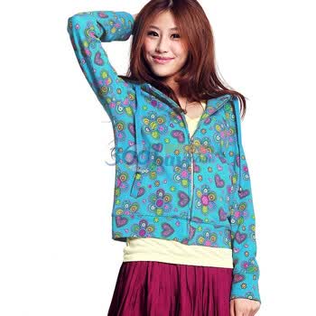 棉花公主 COTTON PRINCESS 花色印花羽绒服内搭连帽休闲长袖抓绒开衫卫衣1101PPA09 公主蓝印花 L