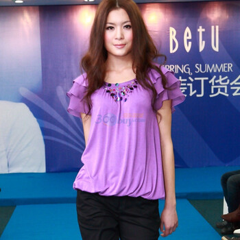 Betu百图休闲彩色珠片恤衫102K020806 紫色P1 L