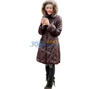 夕昕冬季 韩版女装貉子毛带帽纯色长款保暖棉衣 棉服 咖啡色 XL