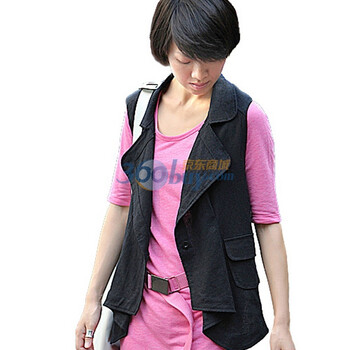 艾米 AMII 帅气中性亚麻修身马甲 C1NC2120904 黑色 L