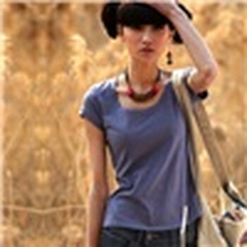 裂帛 春装 圆领修身 短袖T恤女22130059 蓝灰 XL