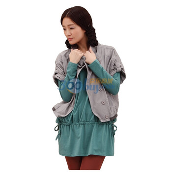 茵曼 INMAN 2012新款春装可塑领形拼接中袖纯棉小外套821042013 浅灰色 XXL