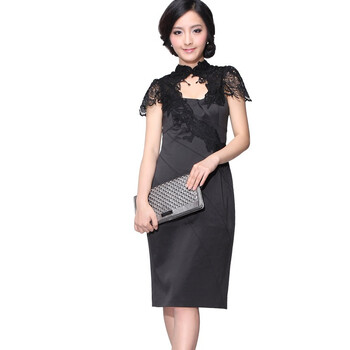ZIMMUR礼服旗袍2011新蕾丝旗袍中长款连衣裙 ZM11Q1067 黑色 L