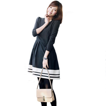 瓦力伊娃 2012新款春夏韩版女装新品热卖连衣裙黑白条裙摆 XL