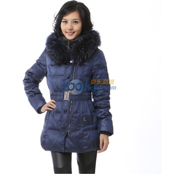 2011 新品 雅鹿 貉子毛 女士双领腰带一手长羽绒服 ^@^YM10370 青宝蓝 180/104B(XXXL)
