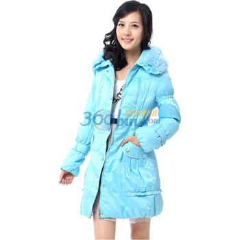 新品 雅鹿 兔毛领淑女中长款羽绒服 ^@^YM10580 卡布里蓝 XXXL