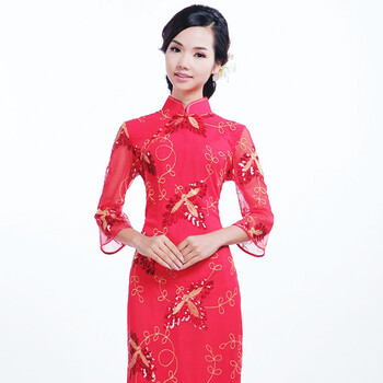 格格旗袍 蕾丝亮片旗袍 9220-0111-24 红色 2XL
