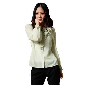 蒂娜莉莎 秋冬新品长袖衬衫 淑女V领修身长袖衬衫9153 浅绿(50) XL