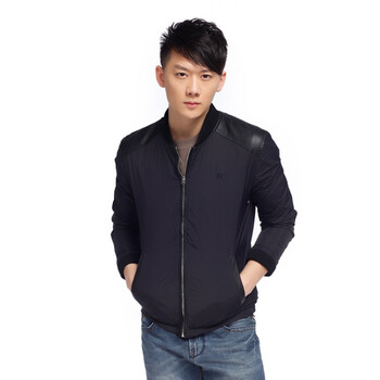 Jack Jones/杰克琼斯 外套 仿皮拼接薄款休闲夹克V(黑)|212121021010 195/112A/XXXL