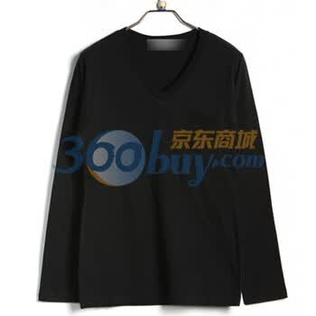 时尚起义 春装韩国进口简单百搭V领舒适T恤 男570063 黑色 XL