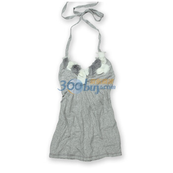 麻姬Matchic 纯棉春装新品 2012时尚挂脖V领花边吊带0001 灰色 M