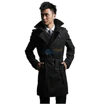 【V3 MAN】全棉双排扣修身中长款型男风衣3103黑色185/100A（54）
