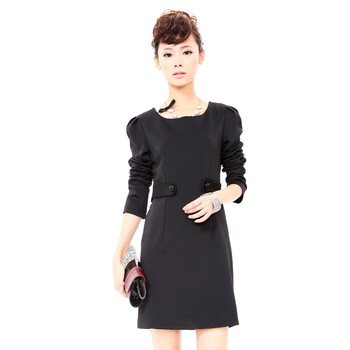 音曲女装 秋冬新品 长袖连衣裙 YLDL1043 黑色 XL