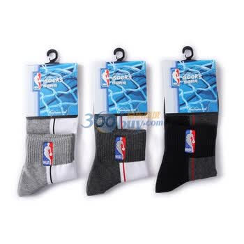 NBA精梳棉男士休闲袜A191杂色3双装 尺码26-28cm 均码