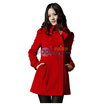 蒂娜莉莎 秋冬新品毛呢外套 双排扣呢大衣毛呢外套5219 红色(31) XL