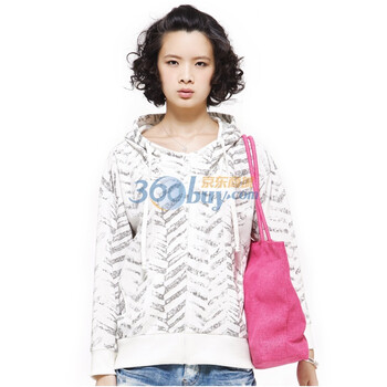 GECOM 杰衣谷 人字纹印花运动休闲连帽卫衣 01060008 白色 M