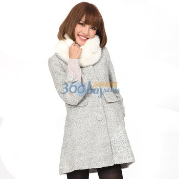 茵佳妮外套女装新品时尚公主风甜美款细致毛呢外套5114-1425648 浅灰色 XL