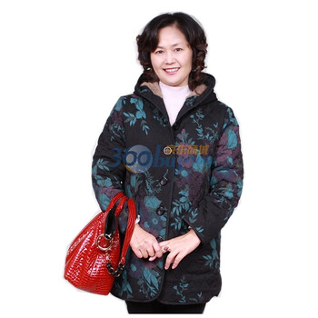 露西法兰 中老年女装冬装新款 端庄妈妈装 气质中长款暗花连帽加厚保暖棉袄棉服 JS-伊瑶梅花808 黑色 XXXL