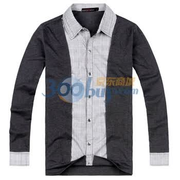 ROMCIIBOOD/乐思邦 修身立领 条纹 个性贴布 男 长袖 T恤29850 深灰色 XL