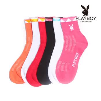 PLAYBOY 花花公子 女士纯棉可爱糖果色休闲少女运动袜子短筒袜2227 玫红 均码
