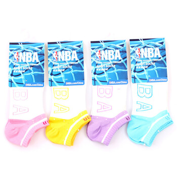 NBA精梳棉时尚女船袜B098-1白色提花4双装 尺码22-24cm