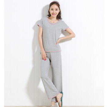 朗绪 2012 夏新款 女装短袖长裤套装睡衣 家居服 10225 红色车线 XXL