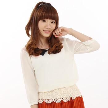 [dollyqueen]2012韩国新款复古双翻领雪纺中袖衬衫_DQBL120301067 象牙色 均码