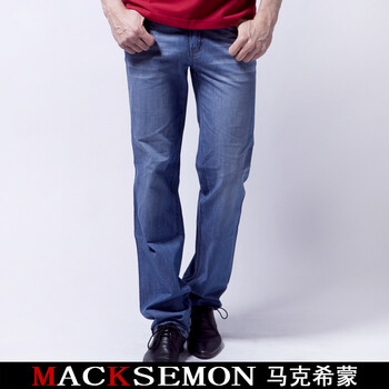 MACKSEMON马克希蒙 商务时尚休闲蓝色薄牛仔裤 mk8246 蓝色 40码/3.3尺