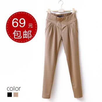 沃家 2012新款哈伦裤 女新款 品质女裤松紧中腰大哈伦小脚裤子 卡其色 XXL