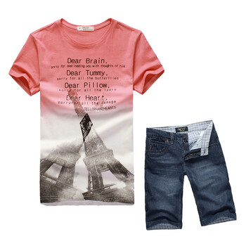 ONE-T凡兔新款夏装男t恤<em>搭配</em>时尚牛仔<em>短裤</em>(T