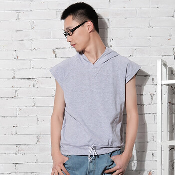 AMH 韩国2012夏装新款男装韩版纯色连帽抽绳短袖T恤OT2107 灰色 XL