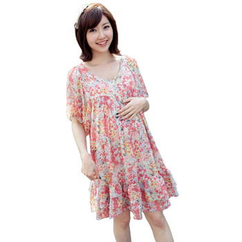 BERRY YOYO 夏装 韩版 孕妇装 妩媚百花雪纺孕妇连衣裙 如图 均码
