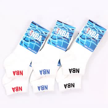 NBA精梳棉时尚女船袜B125白色提花6双装 尺码22-24cm