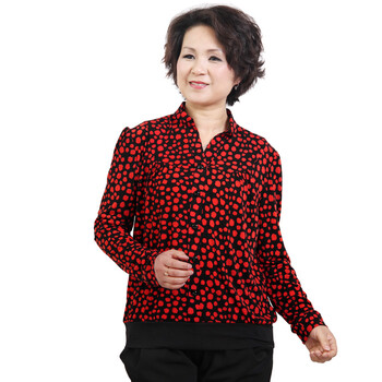 莎瑞 胖中老年妈妈装 2012春季 长袖点点立领相拼衫 橘色 XXXXL