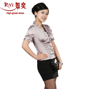 如奕 2012OL时尚百搭个性 显胸女式衬衫 米色 XL