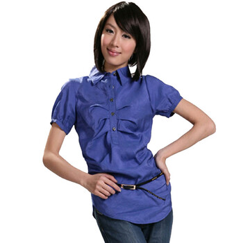 NEWTO 牛头牌 女装简洁褶皱泡泡袖T恤E1224002 湖蓝色 M(160/84A)