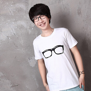 AMH 韩国2012夏装新款男装韩版纯色印花圆领短袖T恤NV2024 白色 XL