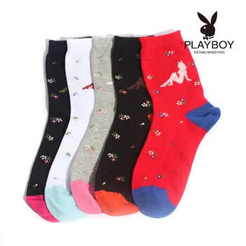 PLAYBOY 花花公子 时尚糖果色亲肤精梳纯棉提花中筒女袜不起球2189 大红 均码