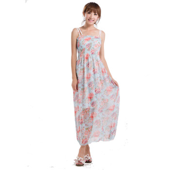 SPGIRL 花朵淑女吊带雪纺连衣裙110622235 蓝色 均码
